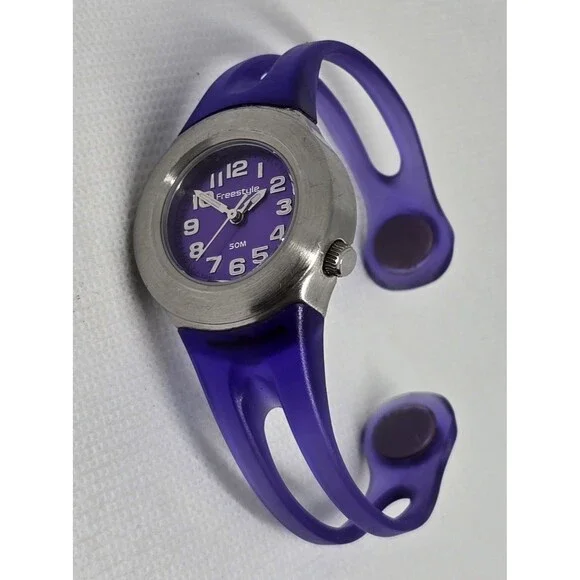 Women's Freestyle Sunny Purple Plastic Bangle Watch 61855 14 - Picture 5 of 7